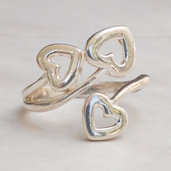 Sterling Silver Triple‑Heart Bypass Ring | Adjustable 7½ – 8½ - Picture 3 of 7